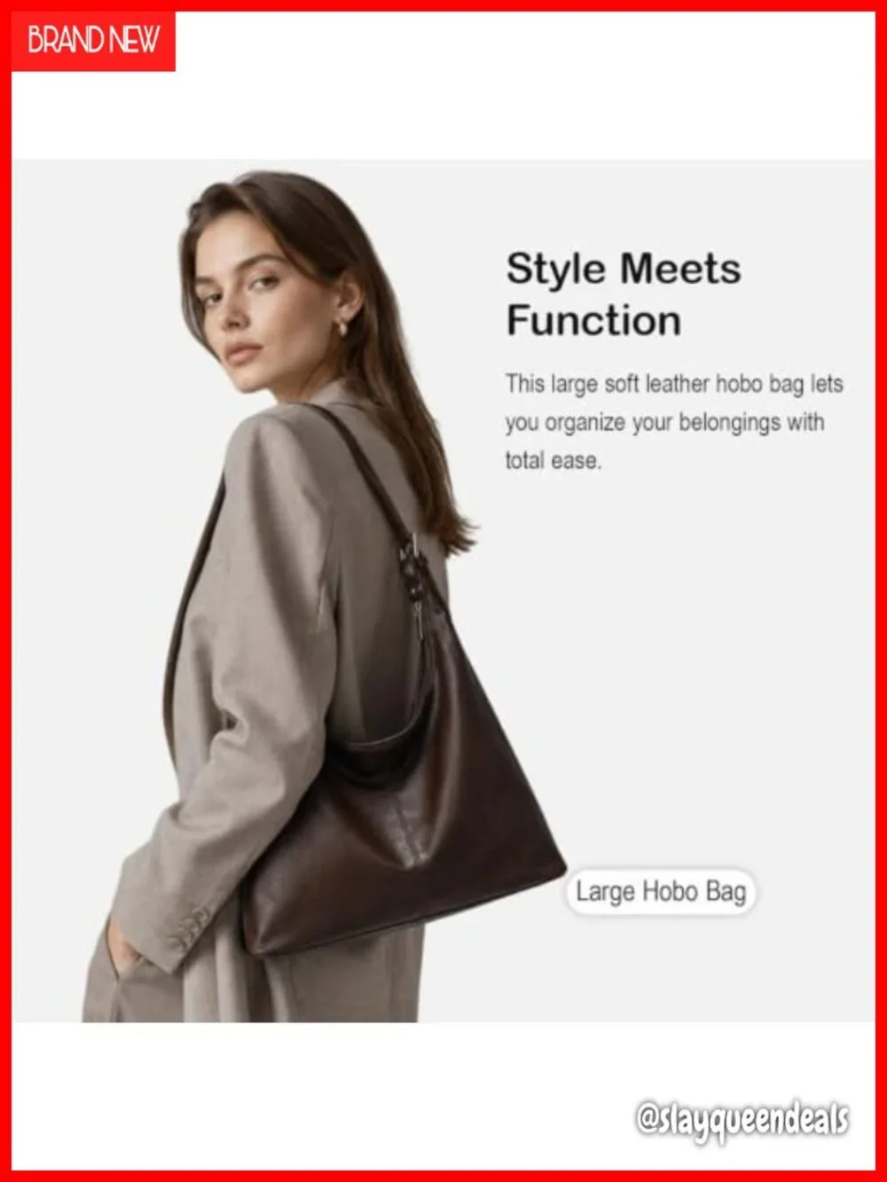 Large Vegan Leather Hobo Bag for Women Slouchy Shoulder Purse Work Handbag with